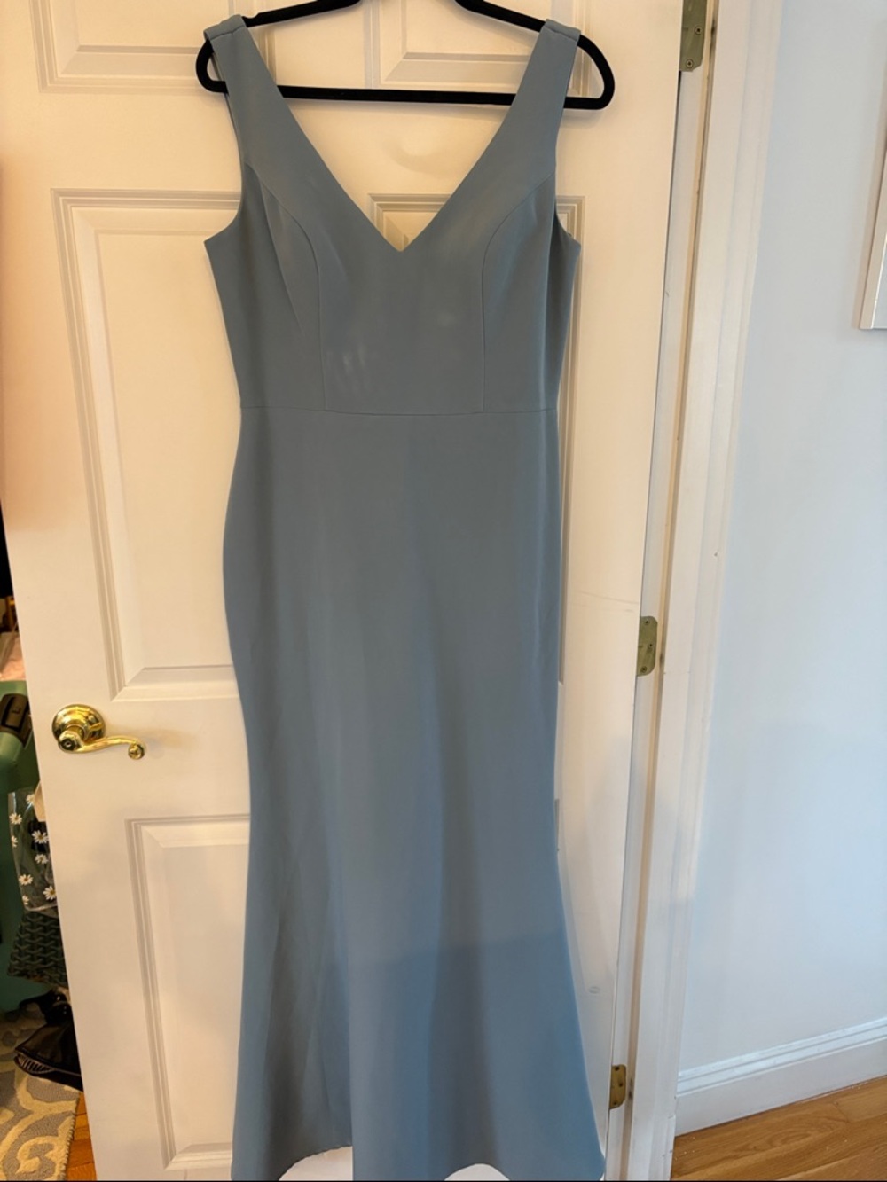 Revelry French Blue Dakota Crepe V‑Neck Maxi Dress
